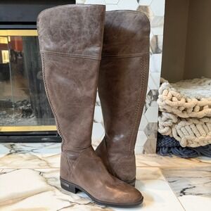 Vince Camuto Pedra Taupe Brown Leather Over The Knee Boots Womens 9.5 M 39.5